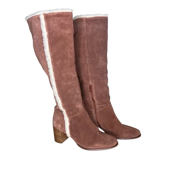 Seychelles Boots Size 10 Face To Face Shearling Cognac Suede Leather Knee High - Picture 1 of 6
